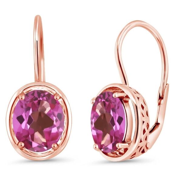 18K Rose Gold 925 with 3.60 Cttw Pink Mystic Topaz Oval Leverback Drop Earrings